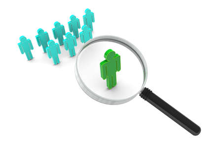 People and magnifying glass illustration isolated on white backgroundの写真素材