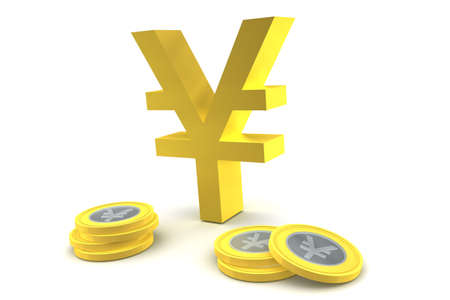 Yen symbol and coins isolated on white background