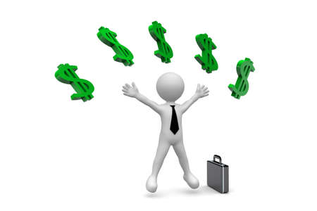 Business man with money in the air isolated on white backgroundの写真素材