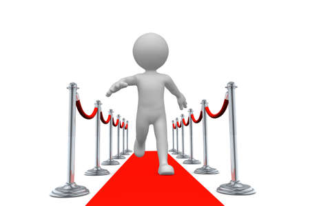Man walking on red carpet isolated on white backgroundの写真素材