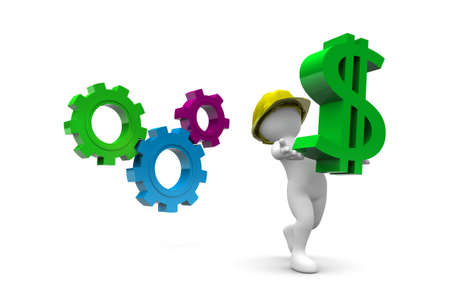 Worker and dollar sign isolated on white backgroundの写真素材