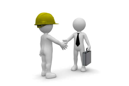 Worker and Manager handshake isolated on white backgroundの写真素材