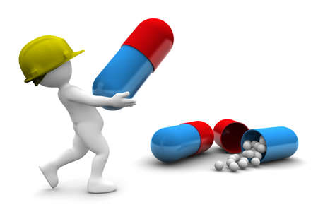 Worker Carrying Pill isolated on white backgroundの写真素材