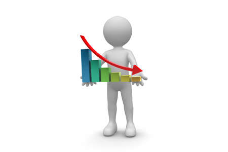Man and Down Bar Chart isolated on white backgroundの写真素材