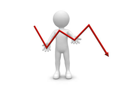 Man Holding Down Graph isolated on white backgroundの写真素材