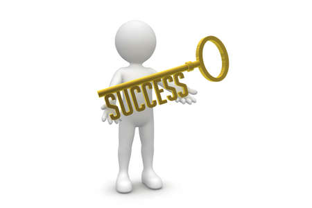 Man Holding Success Key isolated on white backgroundの写真素材