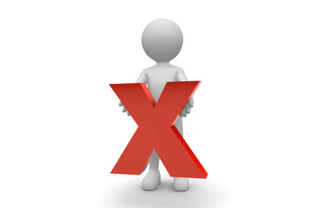 Man with X sign isolated on white backgroundの写真素材