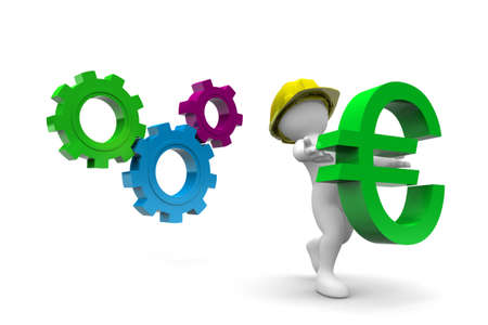 Worker Holding Euro Symbol isolated on white backgroundの写真素材