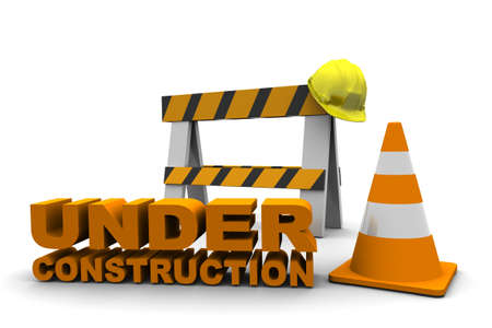 Under Construction Bench and Cone isolated on white backgroundの写真素材