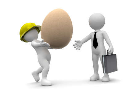 Worker giving egg to manager isolated on white backgroundの写真素材