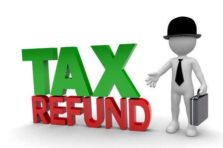 Business Man and Tax Refund isolated on white backgroundの写真素材