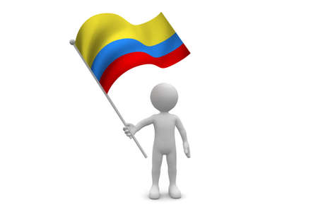 Colombia Flag waving isolated on white backgroundの写真素材