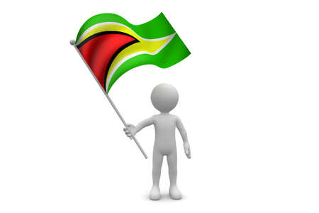 Guyana Flag waving isolated on white backgroundの写真素材