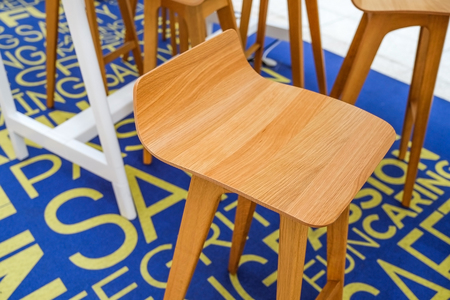 Bamboo table surface yellow, polished, table top textureの写真素材