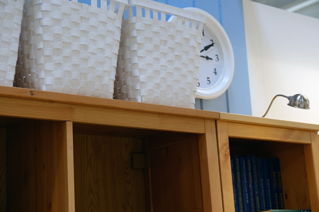 Drawers rattan type Boho isolated on a white background. Three boxes for things.の写真素材