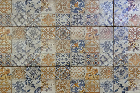 Ceramic tiles with ornaments. Mosaic, ceramic tiles for kitchen, abstract pattern. Different color.