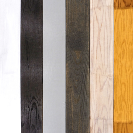 Polished Board. Different types of wood. White oak. Bog oak. Light walnut. Details for the manufacture of shelves. Wood texture.の写真素材