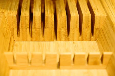 Bamboo drawer surface. Texture Wooden Background. Box with cells made of bamboo wood.の写真素材