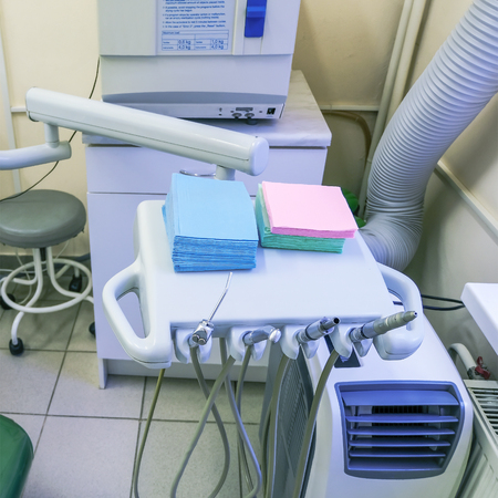Medical office. Dentist's office, oral hygiene, dental instruments close-upの写真素材