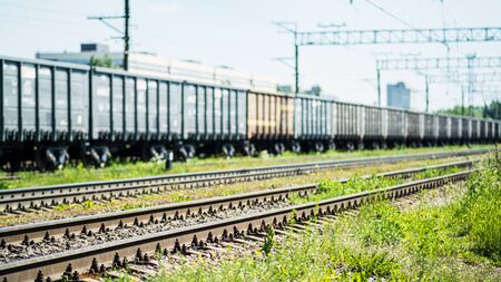 a railroad track and freight cars