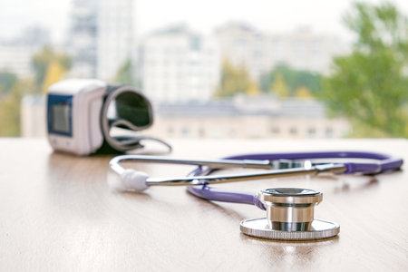 Medical stethoscope, great design for any purpose. Health care is medical. Hospital accessories. Light background. Nurse doctor clinical treatment.の写真素材