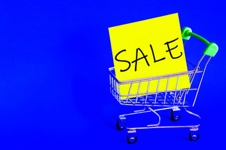 Shopping cart from the supermarket. Discount on Black Friday. Sales of products of all categories....