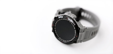 Background, blur, out of focus, bokeh. Wireless Smart Watch isolated on white backgroundの写真素材