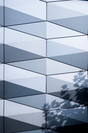 geometric texture of metallic facade. architecture backgroundの写真素材
