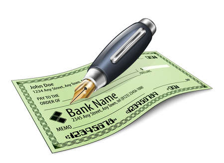 Bank check and fountain pen. Vector illustrationのイラスト素材