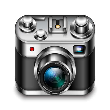 Photo camera icon with zoom lens, vector illustrationのイラスト素材