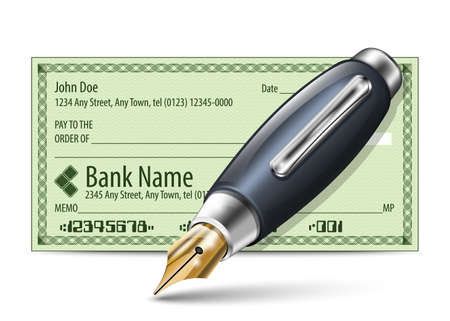 Vector illustration of blank bank check and fountain penのイラスト素材