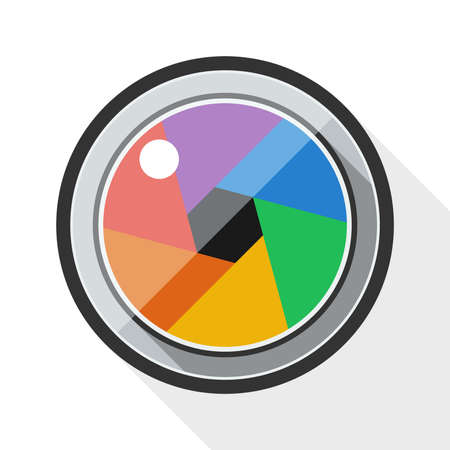 Camera lens icon with long shadow on white backgroundのイラスト素材