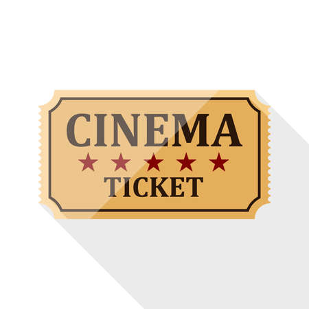 Cinema ticket icon with long shadow on white backgroundのイラスト素材
