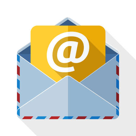 E-mail icon with long shadow on white background