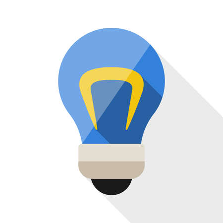 Light bulb flat icon with long shadow on white backgroundのイラスト素材