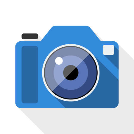 Photo camera flat icon with long shadow on white backgroundのイラスト素材