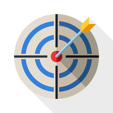 Target icon in flat style with dart and long shadow on white backgroundのイラスト素材