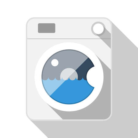 Washing machine flat icon with long shadow on white backgroundのイラスト素材