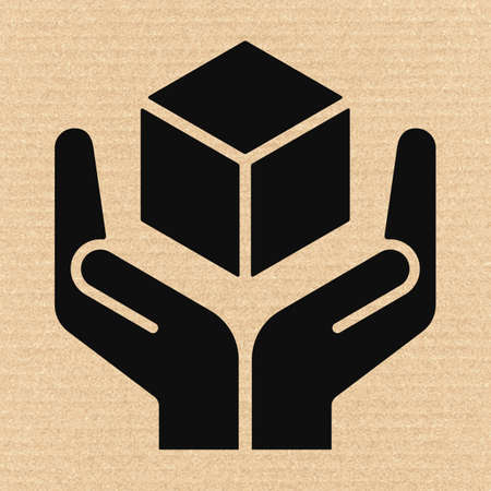 Handle with care sign on cardboard, vector illustrationのイラスト素材