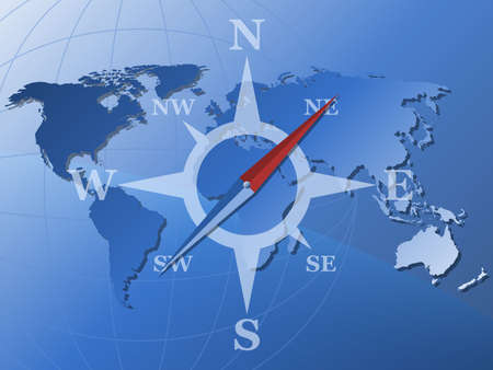 Vector world map and stylized compassのイラスト素材