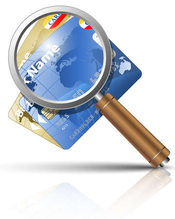Vector credit cards with magnifying glassのイラスト素材