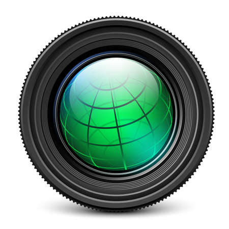 Camera lens with earth globe insideのイラスト素材