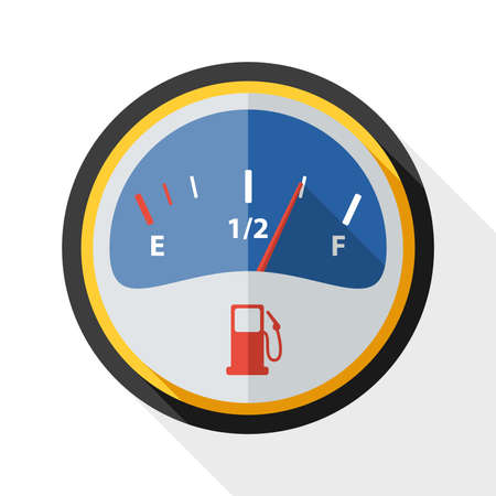 Fuel gauge icon with long shadow on white background