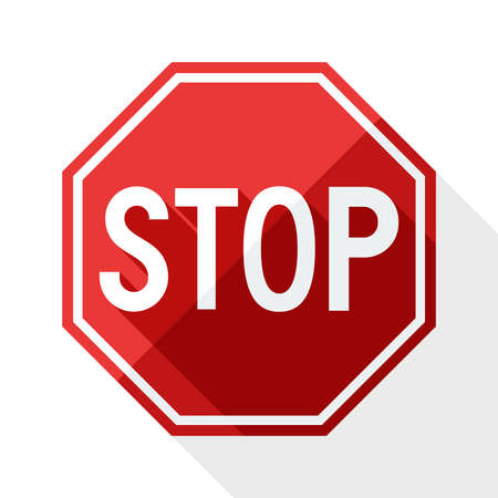 Stop sign with long shadow on white backgroundのイラスト素材