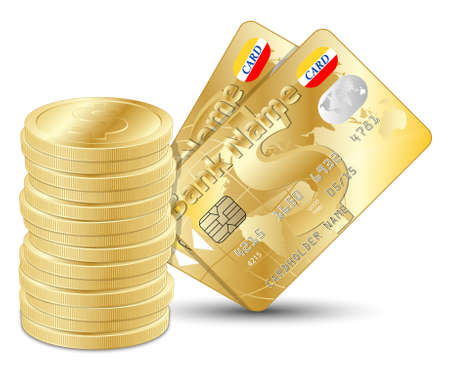 Dollar coins with two gold credit cards, vectorのイラスト素材