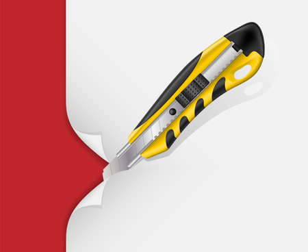 Knife cuts paper. Vector illustrationのイラスト素材