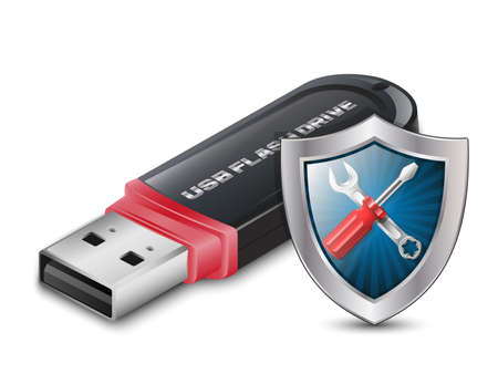 Data Recovery Icon - USB Flash Drive with Shield. Vectorのイラスト素材