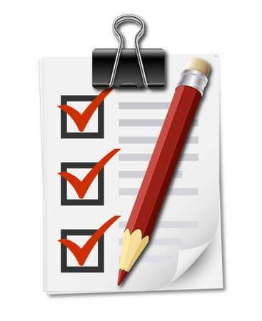 Realistic icon of checklist with binder clip and pencilのイラスト素材