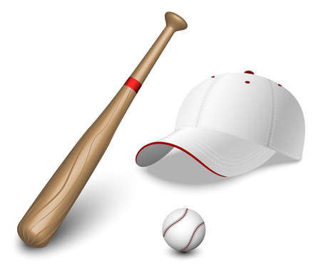 A set of a baseball bat, ball and capsのイラスト素材