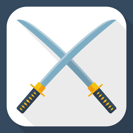 Japanese swords icon with long shadowのイラスト素材